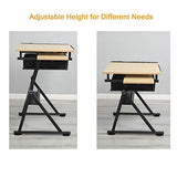 4everwinner Height Adjustable Drafting Desk Drawing Table Tiltable Tabletop with Stool and 2 Storage Drawer for Reading, Folding Draft Table Painting Writing Art Craft Desk Work Station (Wood)