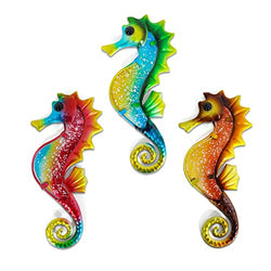 HONGLAND Metal Seahorse Wall Decor Outdoor Indoor Art Sculpture Hanging Decorations Set of 3 for Home Garden Bedroom