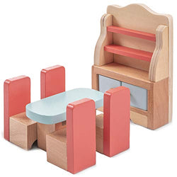 Dazzling Dining Room Furniture Set | Wooden Wonders Premium Dollhouse Furniture with 6 Pieces | Includes Four Chairs, Dining Room Table, a Cabinet Plates Storage | Playtime and Imaginative Play