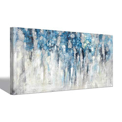 Modern Abstract Wall Art Canvas：Blue and Gray Artwork Painting for Living Room ( 40” x 20” x 1 Panel )