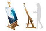 Pacific Arc Large Studio H-Frame Easel - Solid Bamboo Wood Artist Easel Adjustable Movable Tilting Easel, Floor Painting Easel Stand, Holds Canvas Art up to 81"