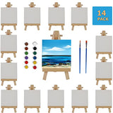 Zingarts Mini Canvases with Easel Set, Pack of 14,4” x 4” Inches Mini Canvas Boards,14pcs 5" Mini Easel and 2 Sets of Paint and Brushes, Small Canvas for Professional Kids Art Supplies