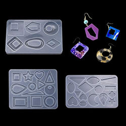 FineInno Resin Mold,Earring Mold Epoxy Pendant Molds Jewelry Molds Casting Silicone Molds Resin Heart Leaf Drop Moon Star Round Earring