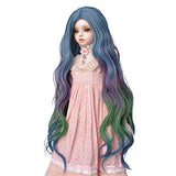 MUZI WIG BJD SD Doll Hair Wig for 1/3 Doll, Blue Purple Green Doll Wig High Temperature Fiber Gradient Color Long Curly Hair Doll Accessories