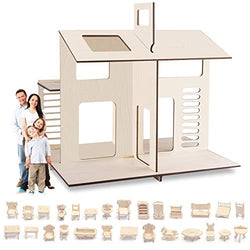 Saderoy 2-Floors Wooden Dream Dollhouse with 34Pcs Furniture Accessories - DIY Kit Assemble Dollhouse - 3D Miniature Doll House for Kids