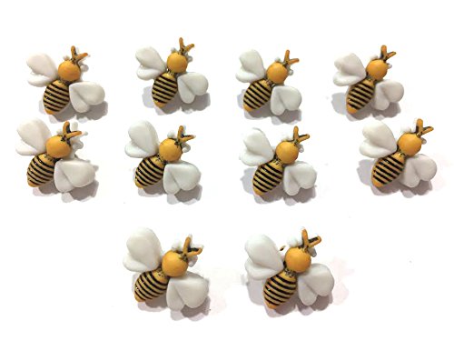 Bee Buttons Set of 10 Shank Back Yellow Body White Wings Buzzin Around by Buttons Galore - 704 C