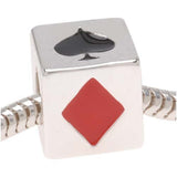 Delight Beads Silver Tone Cube With Playing Card Suits Bead - European Style Large Hole (1)