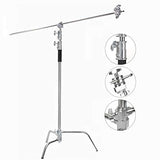 EACHSHOT C Stand Metal w/Bag Wheel Sandbag Clip Max 10.8ft/330cm with 3.28ft/106cm Holding Arm 2 Pieces Grip Head for Godox AD400 Pro AD600 Pro AD600BM Aputure 120D 300D II for Photography Studio