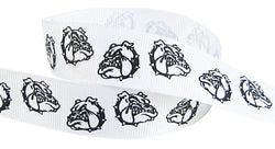 HipGirl 7/8" High School Spirit Paw Prints Grosgrain Ribbon (5yd Bull Dog White/Black, B031)