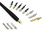 Plotube Calligraphy Pen Set – Includes Wooden Dip Pen, Antique Brass Holder, 11 Nibs, 7 Ink Bottle and Beginner's Manual (7 colors)
