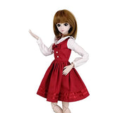 EVA BJD 1/3 SD Doll 24" Ball Jointed Gift BJD Doll +Makeup +Full Set School Uniform Girls (Short Brown Hair)