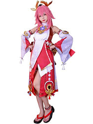 NSPSTT Yae Miko Cosplay Costume Miko Costume Women Kimono Yae Cosplay Outfit, X-Large