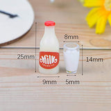 Hiawbon 9 Pcs 1:12 Mini House Food Accessories Miniature Milk Iron Basket with Milk Bottles and Milk Cups Miniature Milk Models Mini House Drink