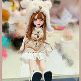 WELLVEUS 30cm Doll 1/6 BJD Girl Doll Full Set Eyes Face Makeup Wig Hair Dress Shoes Toy