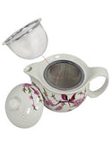 Dahlia Porcelain Peach Blossom Tea Set (Tea Pot w. Infuser + 6 Dual Layer Tea Cups) in Gift Box