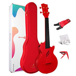 Enya Concert Ukulele AcousticPlus Nova U/RD EQ 23” Cutaway Carbon Fiber Beginner Travel Ukulele Kit with Case, Strap, Capo, Strings (Red)