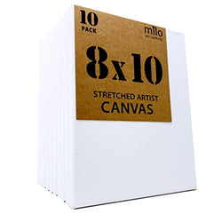 MILO | 8 x 10" Pre Stretched Artist Canvas Value Pack of 10 | Primed Cotton Art Canvas Set for Painting | Ready to Paint Art Supplies | 10 White Blank Canvases