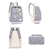 3Pcs Bunny Prints Canvas Elementary School Rucksack Backpack Set for Girls Women Casual Daypack
