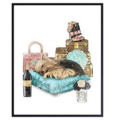 Poster of Louis Vuitton - LV Wall Art - Glam Luxury Couture Wall Decor Print - Cute Yorkie, Designer Handbags, Shoes, Luggage - Fashion Design Gifts for Women, Girls Bedroom, Teens Room, Living Room