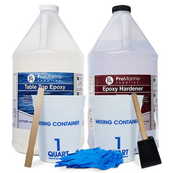 Pro Marine Supplies Crystal Clear Table Top Epoxy Bundle with Mixing Supplies Kit | 2-Gallon Clear Epoxy Resin Kit with Mixing Cups, Stir Sticks, Brushes, and Gloves | DIY Art Resin Supplies