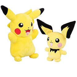 Pokemon 12" Pikachu and 8" Pichu Plush Stuffed Animal Toys, 2 Pack - Evolution Set - Officially Licensed - Gift for Kids