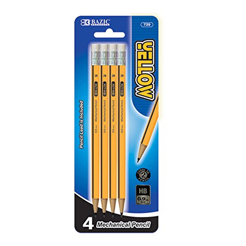 BAZIC Yellow 0.9mm 2B Mechanical Pencil (4/Pack)