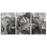 QTESPEII Abstract Canvas Wall Art Modern Black and White Gold Line Textured Paintings Prints Large Brush Strokes Pictures for Living Room Bedroom Framed Grey Office Decoration 16"x24" per set 3 Panels