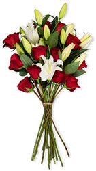 Benchmark Bouquets Red Roses and White Oriental Lilies, No Vase (Fresh Cut Flowers)