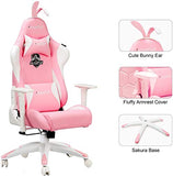 AutoFull Pink Gaming Chair PU Leather High Back Ergonomic Racing Office Desk Computer Chairs with Lumbar Support, Rabbit Ears