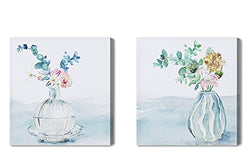Modern Watercolor Floral Blossom Oil Painting on Canvas for Home décor,Hand-made Blue Flowers Wall Art for Living Room Bedroom Decoration, Framed Ready to Hang 12x12inch in 2pcs Panel…