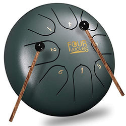FOUR UNCLES Steel Tongue Drum, Handpan Drum Percussion Instrument Panda Drum C/D Key with Bag Music Book and Mallets for Meditation Entertainment Musical Education Concert Yoga (6 inch, Green)