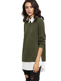 Romwe Women's Classic Collar Long Sleeve Curved Hem Pullover Sweatshirt Green XL