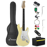 Donner DST-100W Full-Size 39 Inch Electric Guitar White with Amplifier, Bag, Capo, Strap, String, Tuner, Cable and Pick