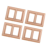 4 Set Dollhouse Furniture Wooden Unpainted 1 12 Scale Window Model (Features 2 Pane), Room Garden DIY Decoration