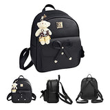 Aogist Mini Leather Backpack Purse 3-Pieces Fashion Bowknot Zipper Bags Cute Casual Travel Daypacks for Girls and Women (Black)
