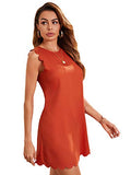 Romwe Women's Sleeveless Scallop Trim Tunic Dress Round Neck T Shirt Dress Burnt Orange S