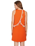 Romwe Womens Round Neck Tassel Trim Sleeveless Mini A-line Dress Orange XS