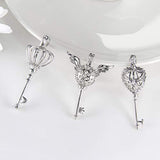 8Pcs Cute Key Style Oyster Pearl Bead Cage Pendant - White Gold Plated Essential Oil Diffuser