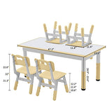 DOREROOM Toddler Table and Chairs Set for 4, 49''L x 25''W Kids Study Table and Chair Set, Height-Adjustable Scrubtable Desktop Child's Table for Daycare, Classroom, Home, Light Yellow
