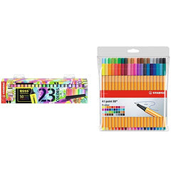 STABILO Highlighter BOSS ORIGINAL - Desk Set of 23 - Assorted colors & Fineliner point 88 - Wallet of 40 - Assorted colors