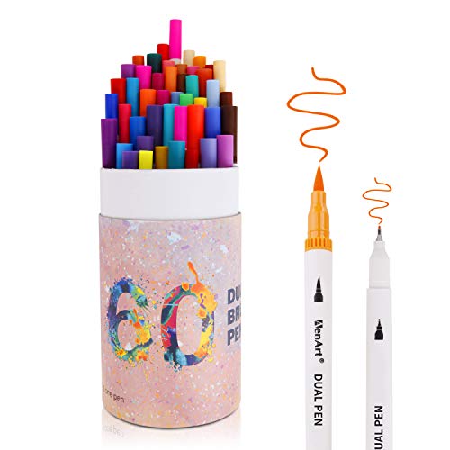 Aen Art 60 Colors Dual Tip Brush Pens Calligraphy Art Marker, Brush and  Fine Point Pen for Beginner Journaling Drawing Coloring