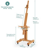 VISWIN Extra-Large Studio Easel, Hold Canvas up to 71"H, Tilts Flat, Solid Beech Wood Heavy Duty Art Floor Easel for Painting, TV, Adjustable Artist Easel Stand with Wheels for Adults - Natural