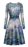 JooMeryer Women's 3D Van Gogh Painting Printed Dress V-Neck Long Sleeve Casual Dresses,Water Lilies,2XL