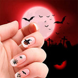 WOKOTO 24Pcs Halloween 3D Nail Adhesive Decals Nail Art Decoration Accessory with 1 Pcs Tweezers Manicure Sticker Kit