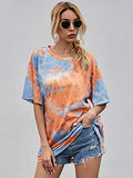 Romwe Women's Summer Short Sleeve Casual Tee T-Shirt Top Tie Dye Orange Blue M