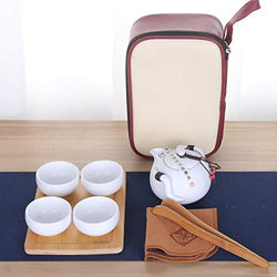 VanEnjoy Portable Kung Fu Tea set Chinese Tea Set Chinese Japanese Style Traditional Ceramic Gifts with PU Leather Travel Bag (White) (White)