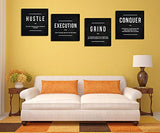 Grind Hustle Execution Conquer Entrepreneur Quotes Inspirational Wall Art - Motivational Canvas Print Framed Picture Painting for Office Hallway Home Decor Kids Room-16"x16"x4pcs