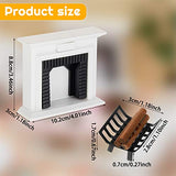 2 Piece Dollhouse Furniture Miniature Fireplace Set Include Miniature Wooden Fireplace Vintage Black White Fireplace and Firewood Rack Holder Roasting Cart for Dollhouse Kitchen Decoration Accessories