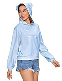 Romwe Women's Cat Print Sweatshirt Long Sleeve Loose Casual Hoodies Pullover Shirt Top Blue Medium
