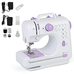 Mini Sewing Machine Portable Electric Small Household Sewing Handheld Tool with Foot Pedal 12 Built-in Stitches 2 Speeds LED Light Overlock Function for Amateurs Beginners Embroidery Purple